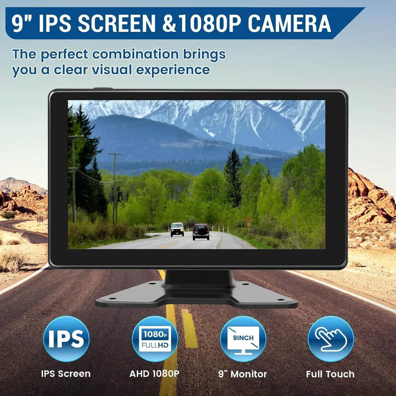 Alt view image 2 of 7 - 9'' RV Backup Camera Wired System, 4 1080P IP68 Waterproof Rear View Cameras with Full Touch IPS Quad Split Screen Monitor 64GB SD Card IR Night Vision Reverse Camera for Truck, Trailer, RV