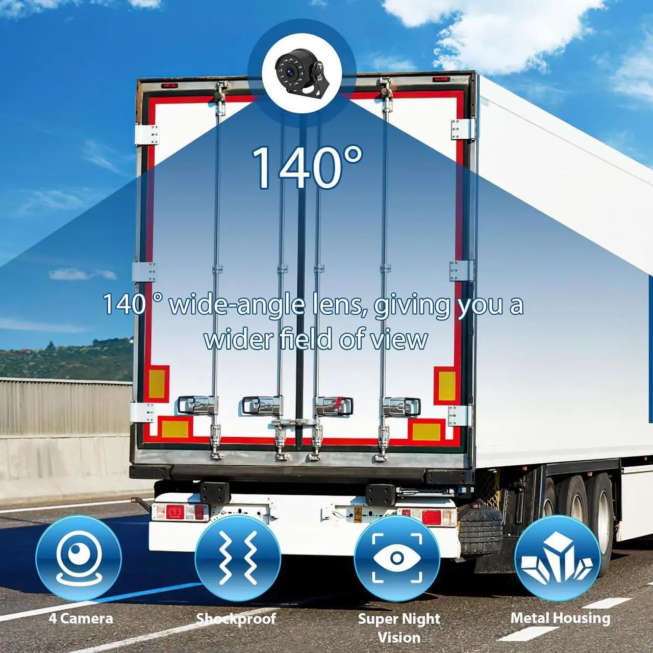 Alt view image 4 of 7 - 9'' RV Backup Camera Wired System, 4 1080P IP68 Waterproof Rear View Cameras with Full Touch IPS Quad Split Screen Monitor 64GB SD Card IR Night Vision Reverse Camera for Truck, Trailer, RV