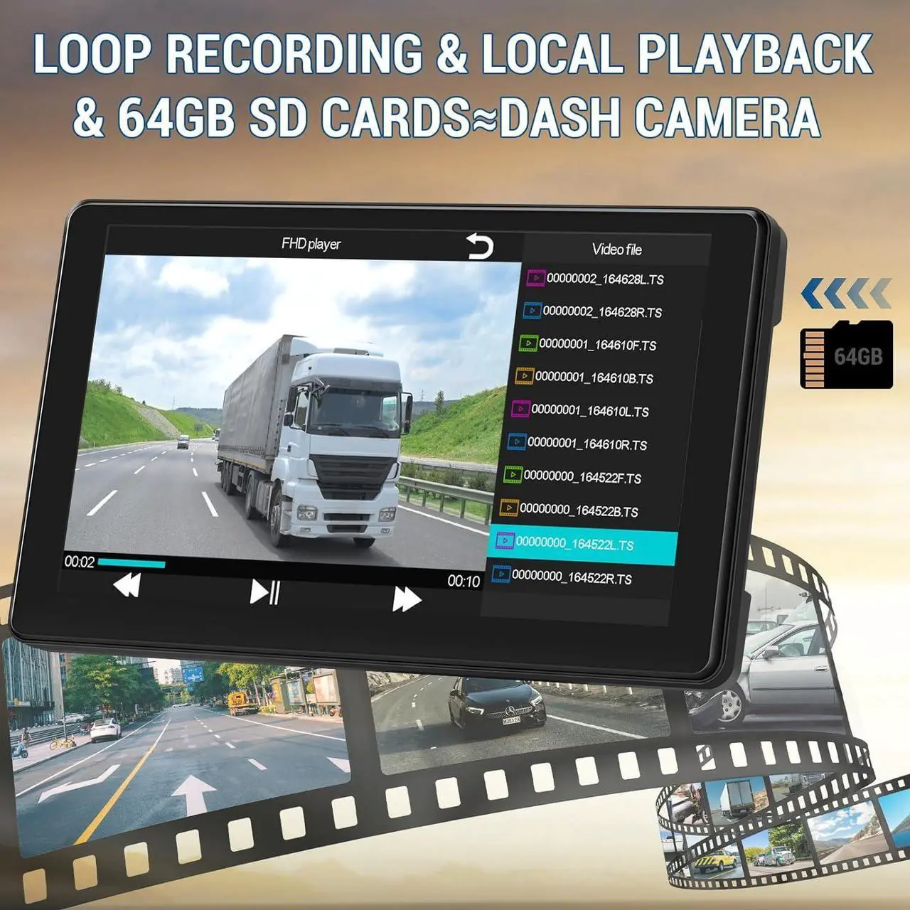 Alt view image 5 of 7 - 9'' RV Backup Camera Wired System, 4 1080P IP68 Waterproof Rear View Cameras with Full Touch IPS Quad Split Screen Monitor 64GB SD Card IR Night Vision Reverse Camera for Truck, Trailer, RV