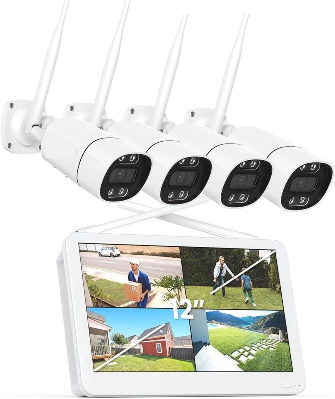 Alt view image 2 of 7 - Gadpiparty 3MP 5MP WiFi Security Camera Two-Way Audio System Kit Wireless CCTV System NVR with 12" LCD Monitor(None,3MP 4Pcs Cameras)