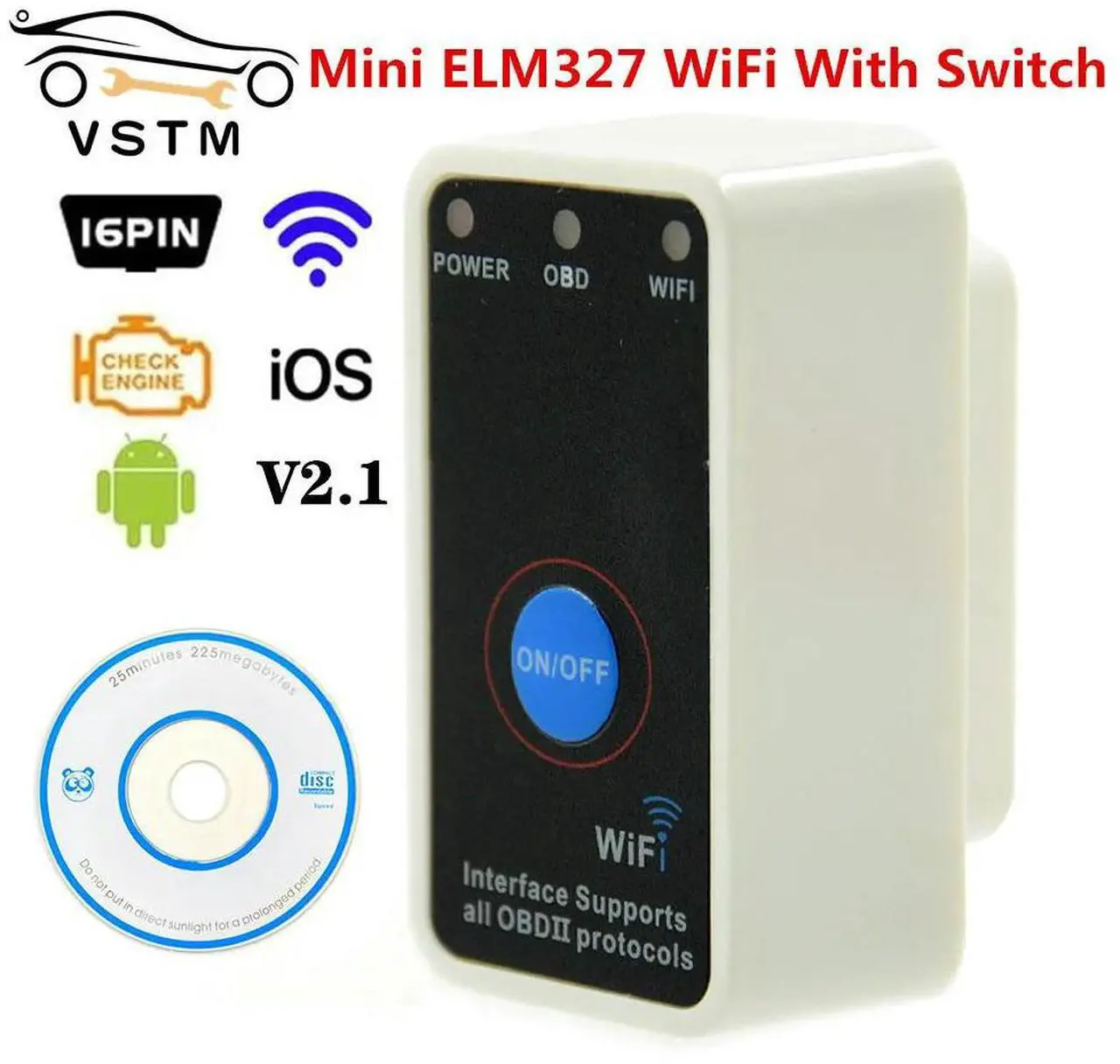 Main image of FOR Super Mini ELM327 Wifi-Compatible V2.1 Auto ELM 327 V2.1 White ELM327 Switch OBDII Car Diagnostic Tool