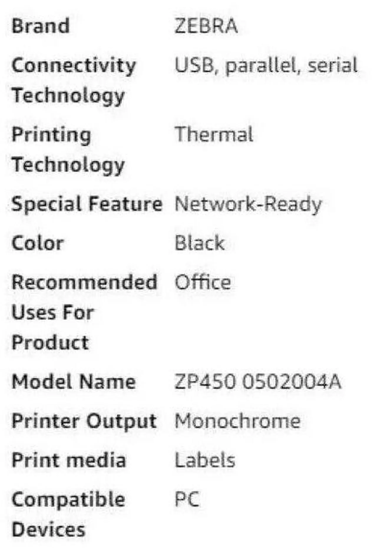 Alt view image 5 of 5 - Ze,bra ZP450 Direct Thermal Label & Bar Code Printer ZP450-0502-0004A