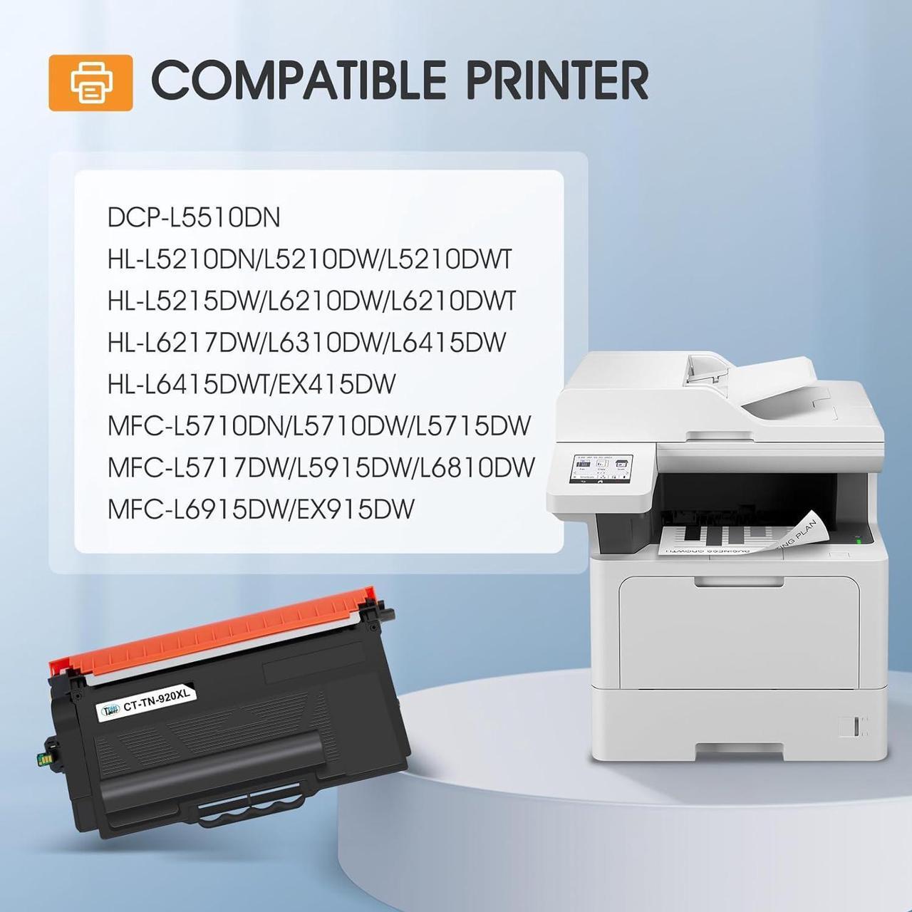 Alt view image 2 of 6 - TN920 TN920XL Toner Cartridge Compatible for Brother TN920XL TN920 TN920XXL Toner for Brother HL-L6210DW HL-L6210DWT HL-L5210DW HL-L5210DN HL-L5210DWT Printer Black High Yield with Chip 2-Pack