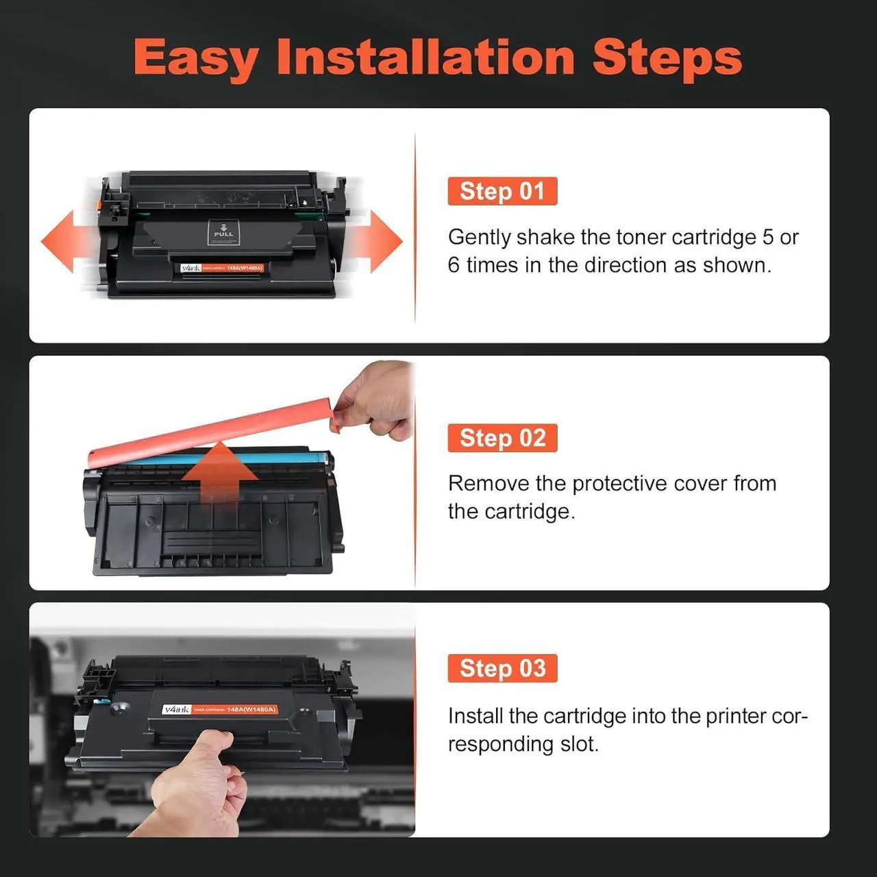 Alt view image 6 of 7 - v4ink 148A W1480A (with Chip) Compatible Toner Cartridge Replacement for HP 148A 148X W1480A W1480X for HP Pro 4001 4001n 4001dw 4001dn MFP 4101 4101fdw 4101fdn Printer Ink (2-Pack Black)