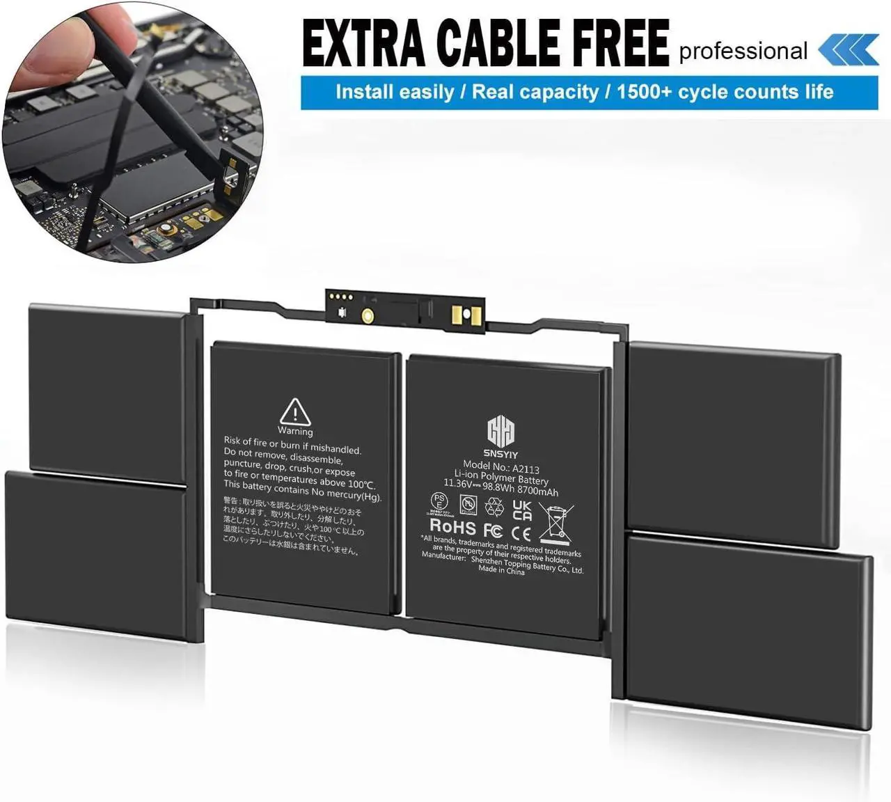 Alt view image 3 of 6 - A2141 MacBook Pro Battery Replacement, A2113 Battery for MacBook Pro 16 Inch A2141 Retina Series (Year 2019 2020) (EMC 3347, MVVL2 MVVL2LL/A MVVM2 MVVM2LL/A MVVJ2 MVVJ2LL/A MVVK2 MVVK2LL/A 8700mAh)