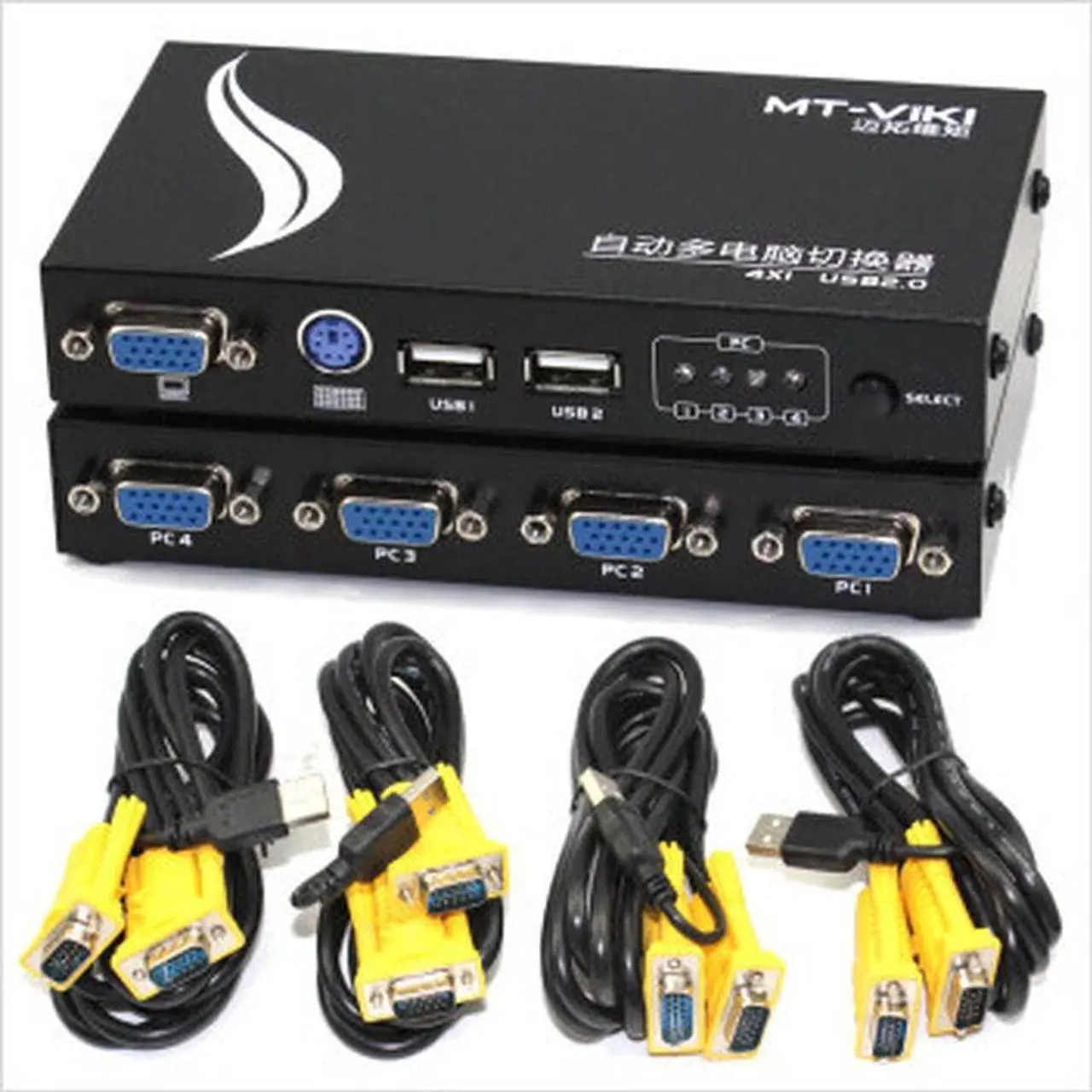 Main image of Ennovor MT-471UK-L 4-Port USB PS/2 KVM Auto Switcher Button or Key to Switch PC with Cables