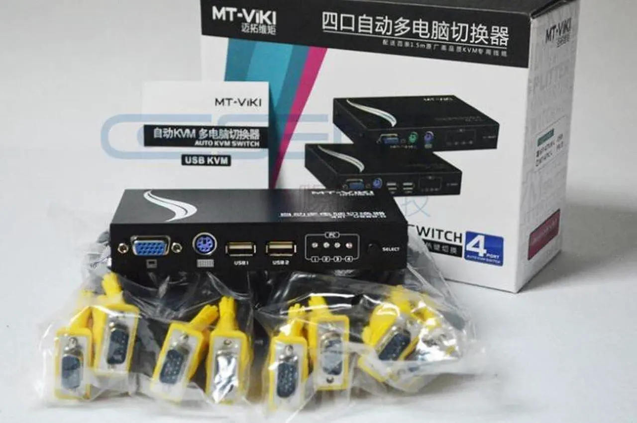 Alt view image 3 of 6 - Ennovor MT-471UK-L 4-Port USB PS/2 KVM Auto Switcher Button or Key to Switch PC with Cables
