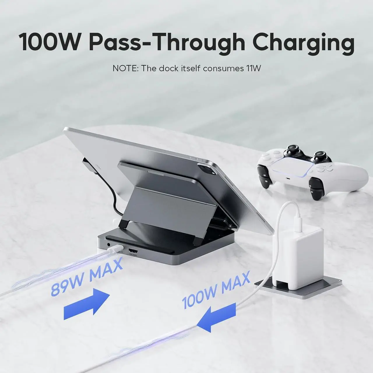 Alt view image 6 of 7 - USB C Hub for iPad Pro, PULWTOP Docking Station for iPad M4, 4K@60Hz HDMI, 100W PD Aluminum Hub with SSD Enclosure, Stand Dock for i-Pad Mini 6th Gen, No Support Lightning Port