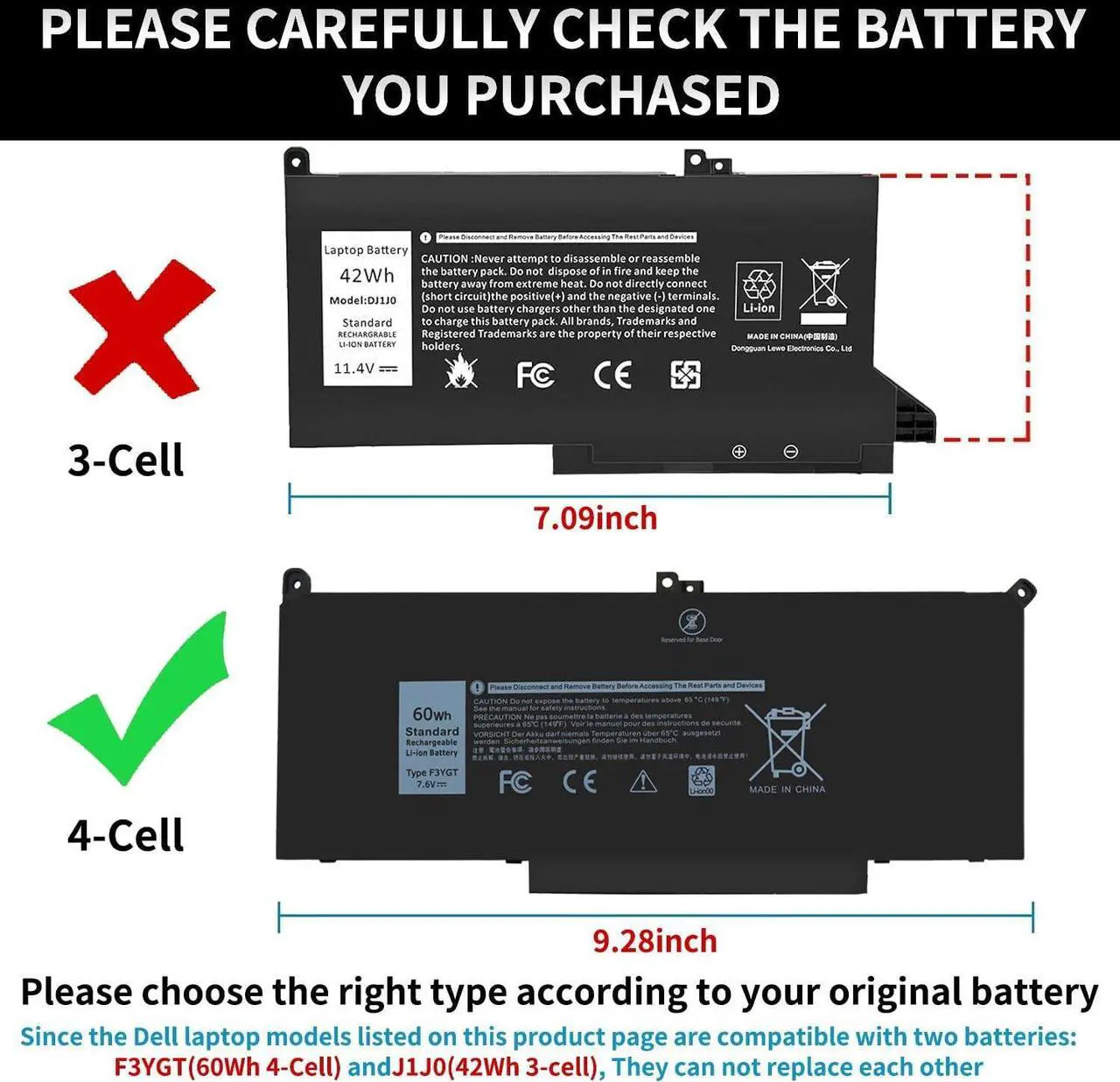 Alt view image 2 of 7 - 7490 F3YGT Laptop Battery for Dell Latitude 12 13 14 7000 7280 7290 7380 7390 7480 7490 E7480 E7490 E7280 E7290 E7390 Battery