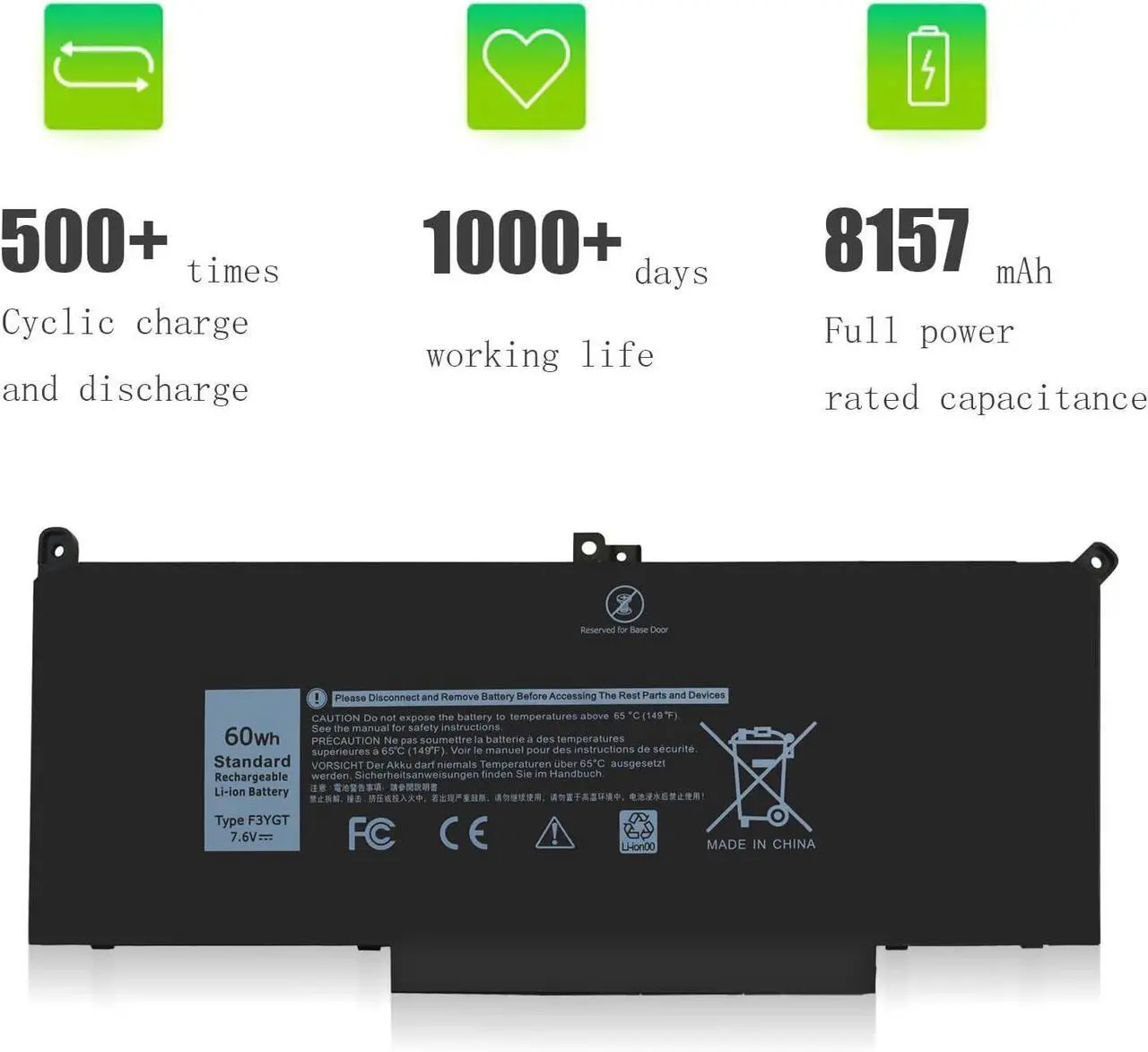 Alt view image 7 of 7 - 7490 F3YGT Laptop Battery for Dell Latitude 12 13 14 7000 7280 7290 7380 7390 7480 7490 E7480 E7490 E7280 E7290 E7390 Battery
