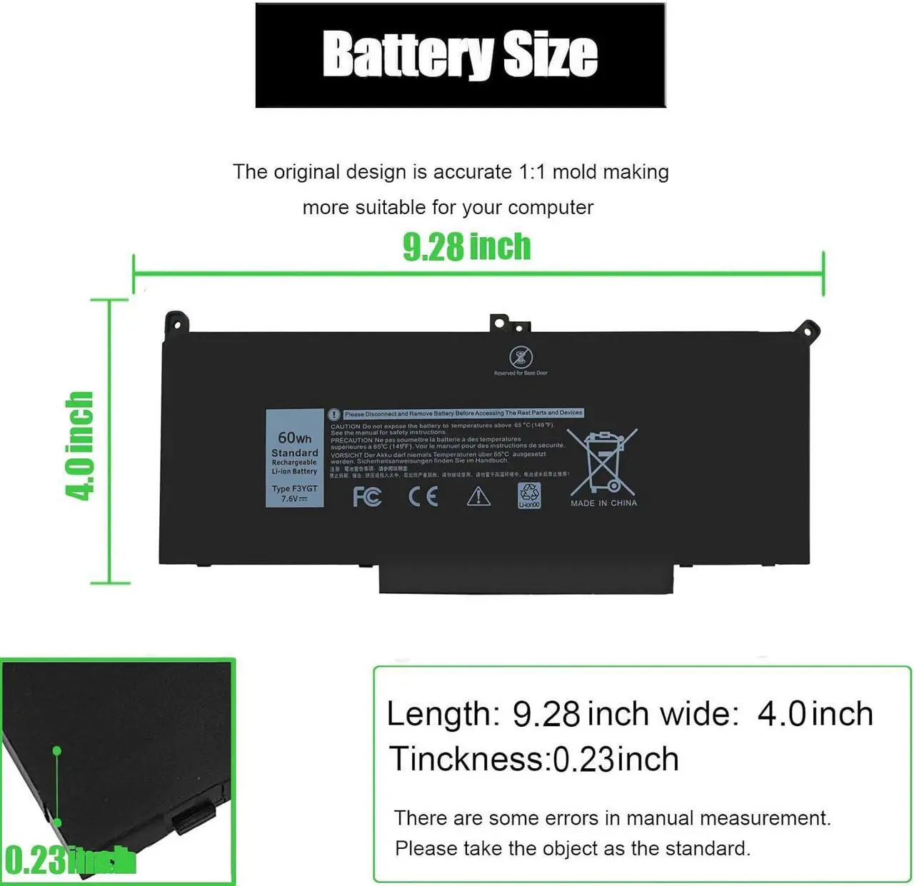 Alt view image 4 of 7 - 7490 F3YGT Laptop Battery for Dell Latitude 12 13 14 7000 7280 7290 7380 7390 7480 7490 E7480 E7490 E7280 E7290 E7390 Battery