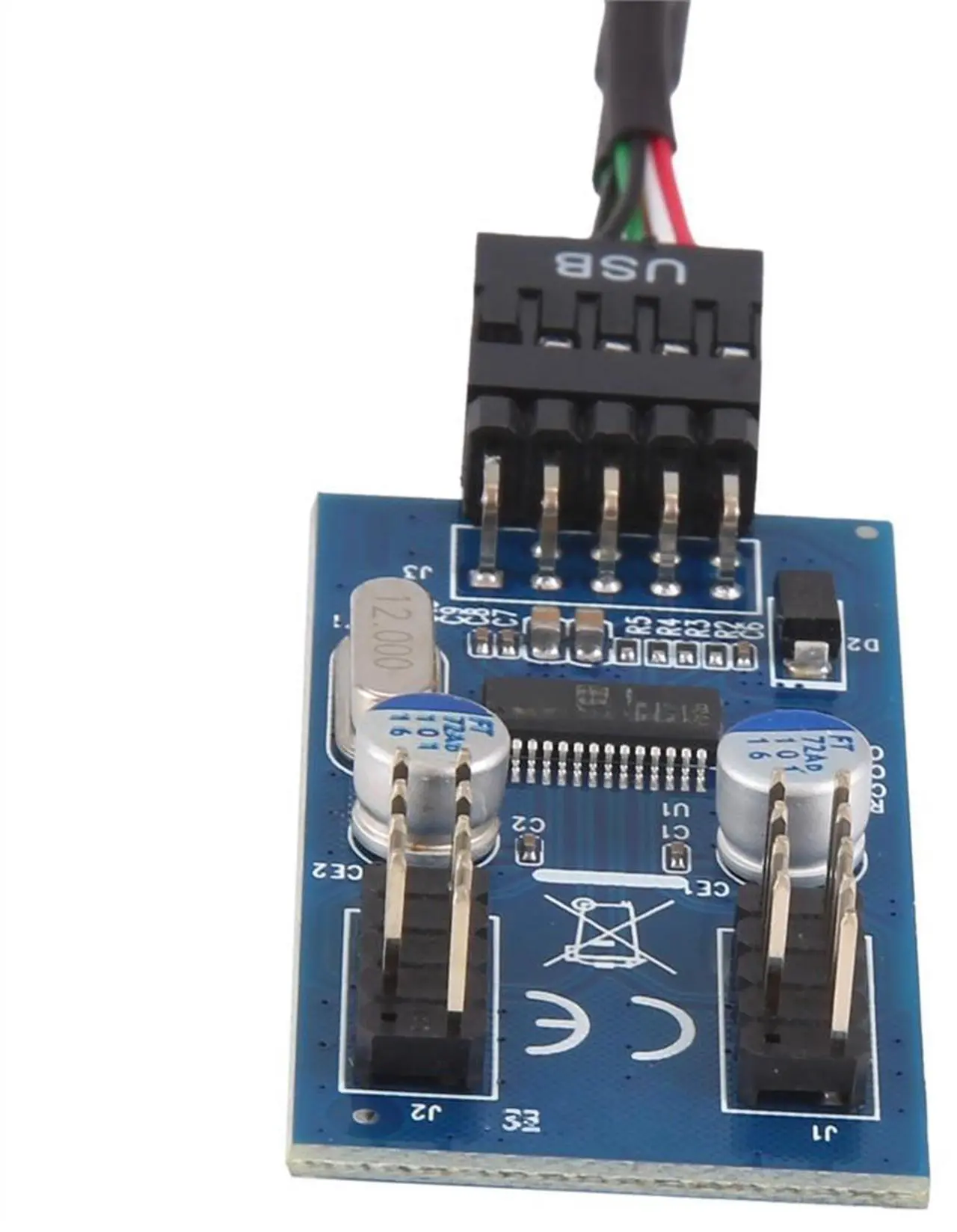 Main image of Motherboard 9-pin USB connector to 2 male adapter card USB2.0 9-pin to dual 9-pin connector splitter