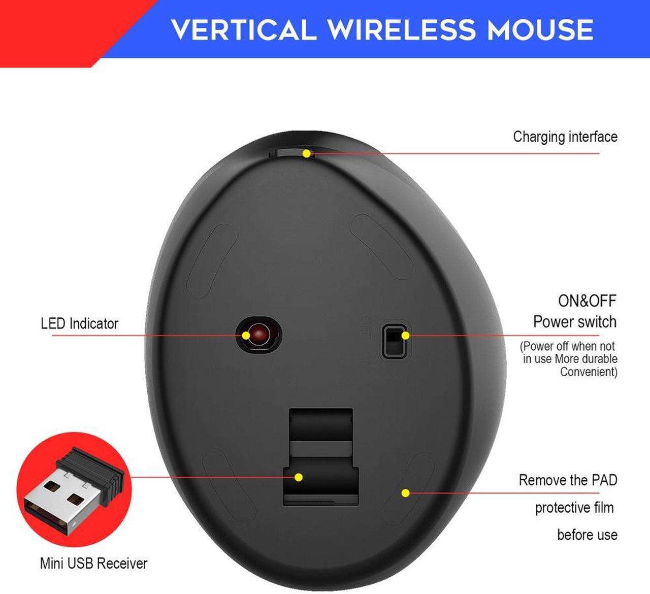 Alt view image 4 of 7 - New Vertical 2.4G Wireless Mouse 2400DPI Adjustable USB Receiver Optical Computer Mouse Ergonomic Mice For PC Laptop Desktop