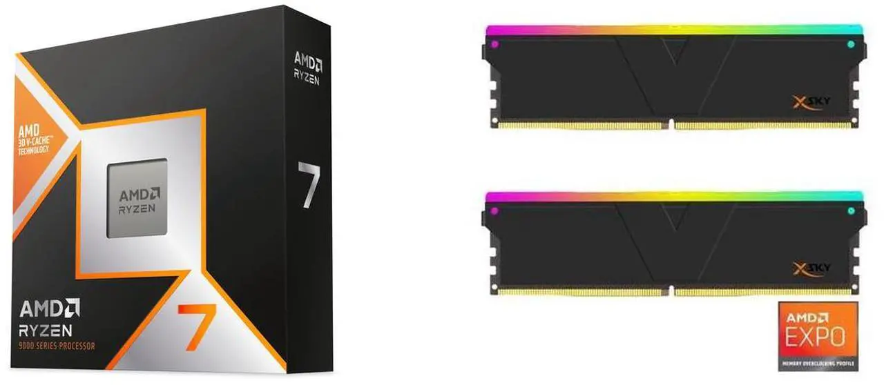 CPU Memory Combo -  AMD RYZEN 7 9850X3D CPU + V-Color DDR5 32GB 6400MHz CL32 Memory