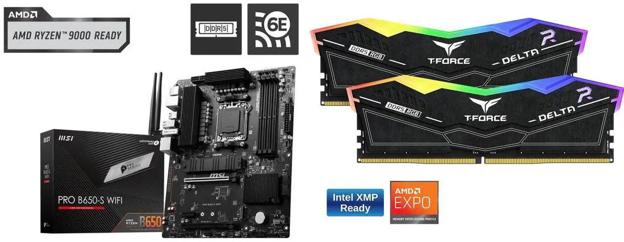 Motherboard Memory Combo -  MSI PRO B650-S WIFI Bundle with  Team Group FF3D516G6000HC38ADC01