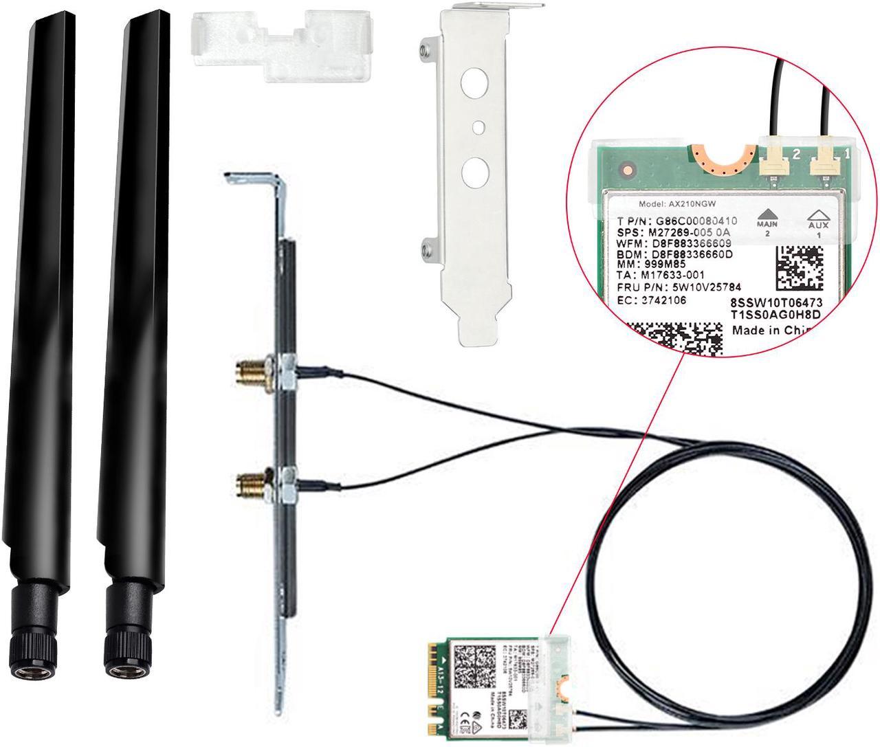 FV-AXE210NG Wi-Fi 6E Desktop Kit Wireless Adapter Bluetooth 5.2 + 3000Mbps 2.4Ghz 5Ghz 6Ghz M.2 2230 Key E With Intel AX210 AX210NGW 802.11ax/ac Support MU-MIMO OFDMA Windows 10/11 With 6Dbi Antenna