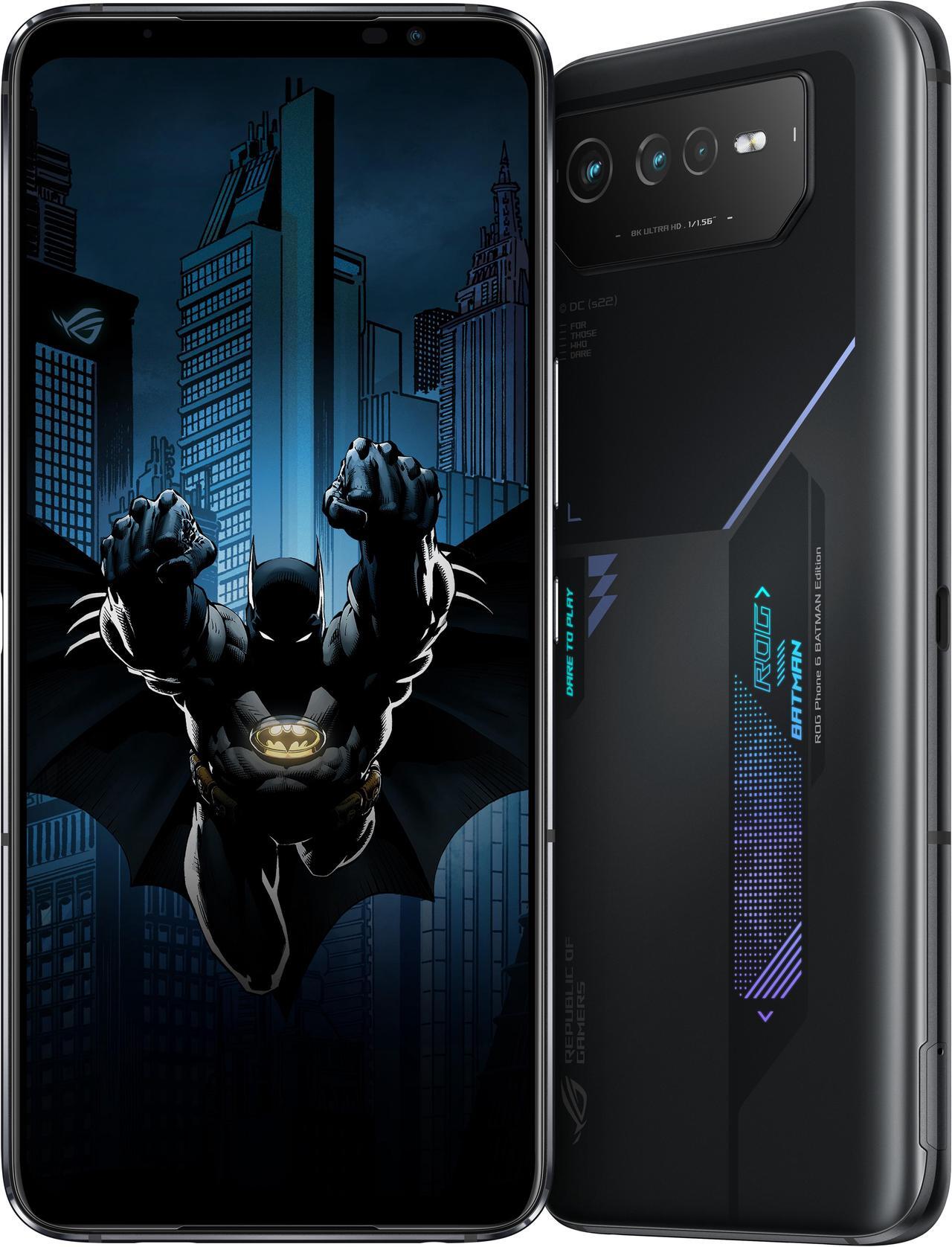 Main image of ASUS ROG Phone 6 Batman Edition Cell Phone, US Version, 12GB + 256GB, Unlocked Phone, 6.78 FHD+ 165Hz, 6000mAh Battery, 50MP/13MP/5MP Triple Camera, 12MP Front, 5G LTE Dual SIM, AI2201-12G256G-BM