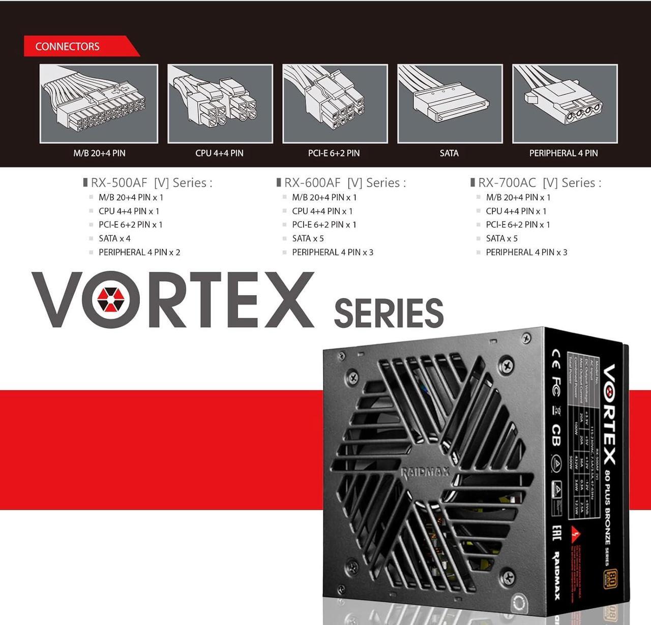 Alt view image 3 of 6 - Raidmax Vortex Power RX-700AC-V-V 80 Plus Bronze 700W ATX/12V EPS/12V Power Supply