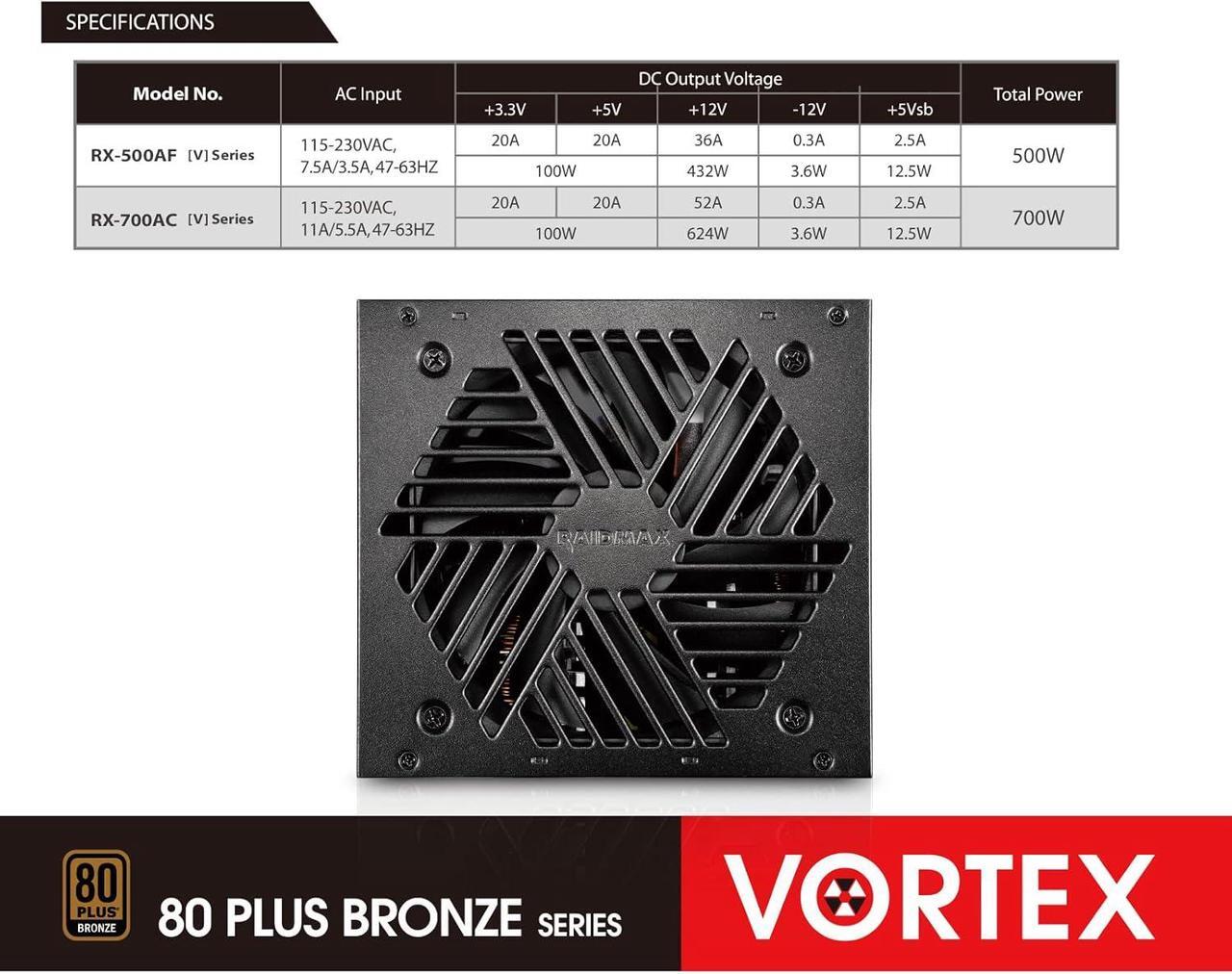 Alt view image 4 of 6 - Raidmax Vortex Power RX-700AC-V-V 80 Plus Bronze 700W ATX/12V EPS/12V Power Supply