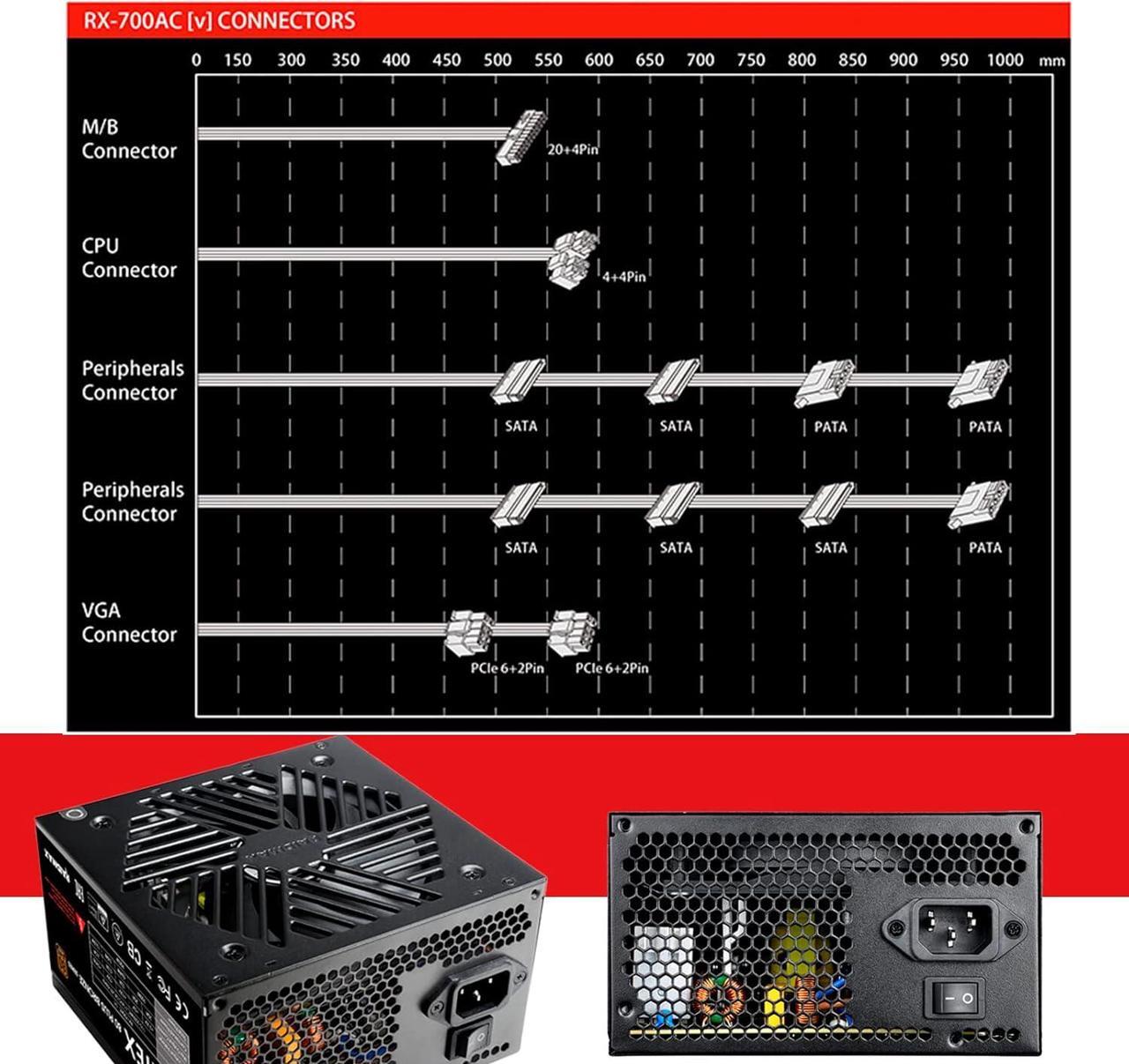 Alt view image 5 of 6 - Raidmax Vortex Power RX-700AC-V-V 80 Plus Bronze 700W ATX/12V EPS/12V Power Supply