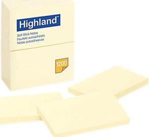 Highland 6559YW Memo Pad- 3 x 5- Yellow- 100 Sheets/Pad- 12 Pads/Pack