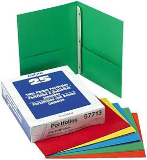 Tops Pendaflex 57713 Paper Twin-Pocket Portfolio  Tang Clip  Letter  1/2   Capacity  Assorted  25/Box