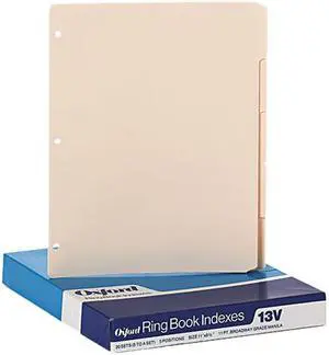 Oxford 13V Three-Hole Punched Index for Binder, 1/5 Cut, 5-Tab, Manila, 100/Box