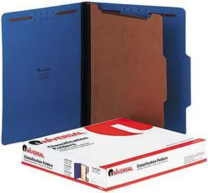 Universal 10201 Pressboard Classification Folders  Ltr  4-Section  Cobalt BE  10/bx