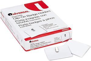 Universal 56004 Clear Badge Holders With Inserts  Clip-Style  3 x 4  White  50 Per Box