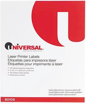 Universal 80109 Laser Printer Permanent Labels  8-1/2 x 11  White  100 per Box