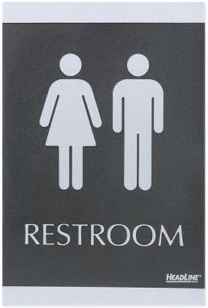 U.S. Stamp & Sign ADA Signs "RESTROOM" Adhesive 6"x9" Silver/Black 4249