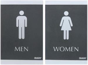 U.S. Stamp & Sign 2 ADA Signs "MEN" "WOMEN" Adhesive 6"x9" Silver/BK 4248