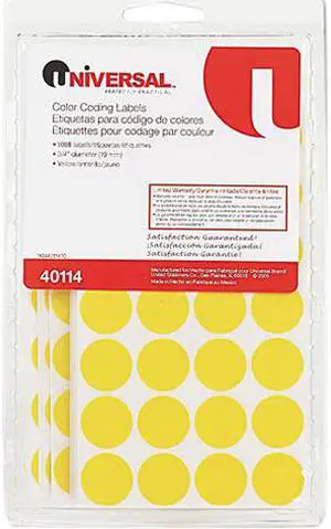 Universal 40114 Permanent Self-Adhesive Color-Coding Labels- 3/4in dia- Yellow- 1008/Pack
