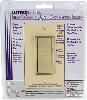 Lutron DVFSQFH-IV 3 Speed Ivory Diva® Quiet Fan Control