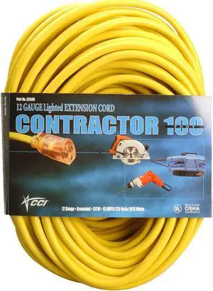 Coleman Cable 02589 100' 12/3 Yellow Extension Cord