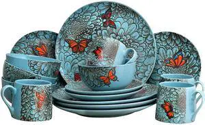 Elama Butterfly Garden 16 Piece Stoneware Dinnerware Set