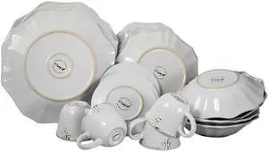Elama Fleur De Lys 20 Piece Dinnerware Set, White