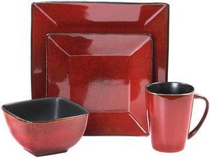 Elama Harland Loft 16 Piece Dinnerware Set, Red & Black