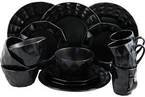 Elama Retro Chic Glazed Dinnerware - 16 Piece - Black
