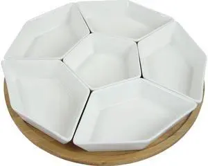 Elama Signature 12 Inch 7pc Condiment Server Set with a Bamboo Lazy Suzan Serving Tray