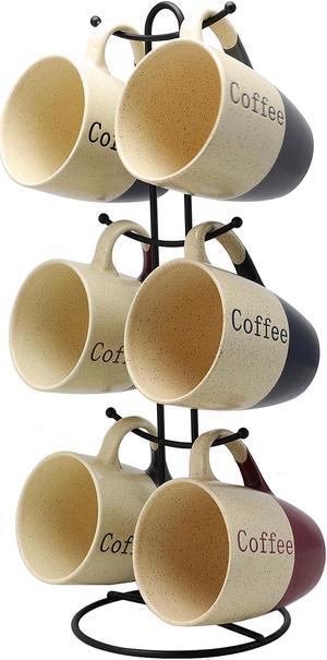 Elama Coffee House 6-Piece 12 oz. Mug Set with Stand, Assorted Colors