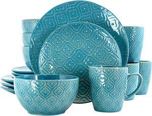 Elama Aqua Lily 16 Piece Luxurious Stoneware Dinnerware with Complete Setting for 4