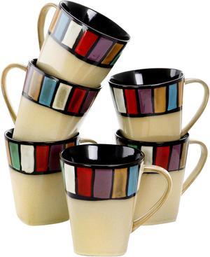 Elama Melange 6 Piece 14 Ounce Multicolored Stoneware Mugs