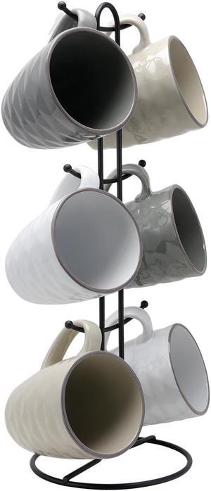 Elama Tahitian Waves 6-Piece 12 oz. Mug Set with Stand, Assorted Colors EL-TAHITIANWAVES