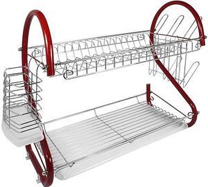 Better Chef 16-Inch, 2-Tier, Chrome Plated Dishrack in Red