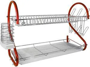Better Chef 22-Inch, 2-Tier, Chrome Plated Dishrack in Red