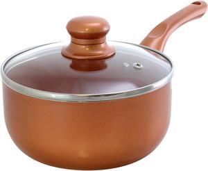 Better Chef 1.5 Qt. Copper Colored Ceramic Coated Saucepan with Glass Lid