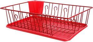 Mega Chef 17.5 Inch Red Dish Rack with 14 Plate Positioners and a Detachable Utensil Holder
