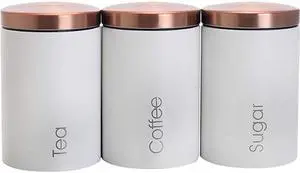 MegaChef Essential Kitchen Storage 3 Piece Labeled Canister Set in Matte White