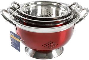 OSTER Metaline 3 Pack Asian Colander - Round - Metallic Red - Stainless Steel - 0.4 mm